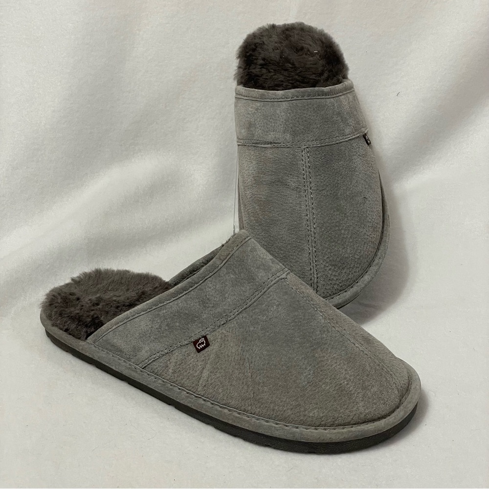 Lamo Mens Sheepskin slip on Grey Scuff Slipper sz 9 Comfort Eclectic Grandpa
